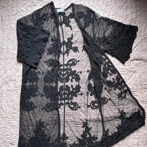 Kimono style bohemian black lace jacket / duster. One size fits all. Like new